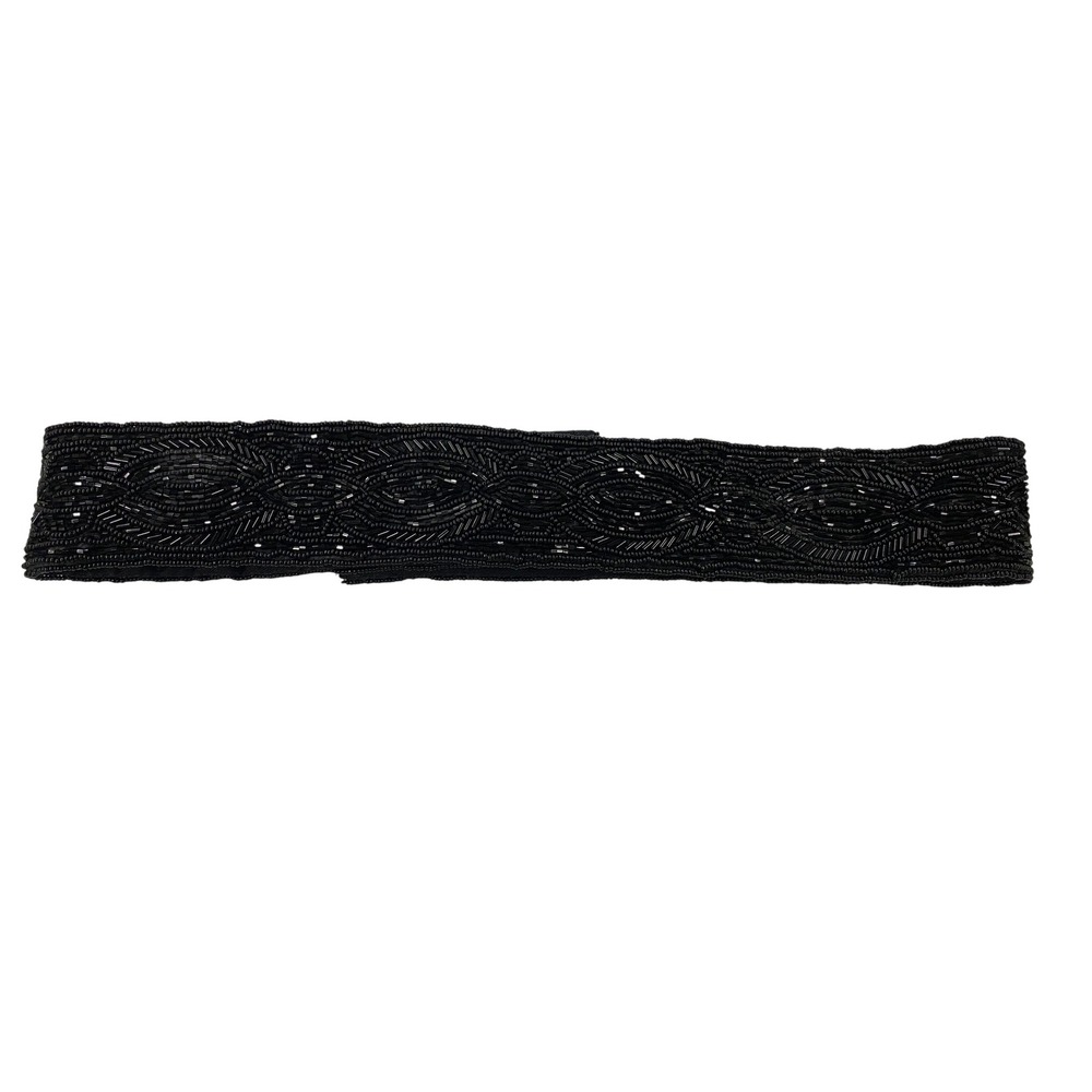 Talbots Womens Black Beaded Belt Geometric Seed Bugle Bead Formal Medium Vintage